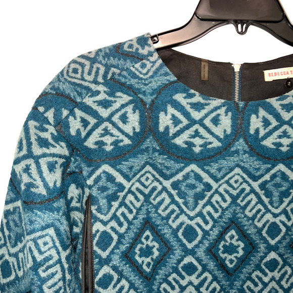 Rebecca Taylor Blue Geo Tribal Aztec Knit Wool Blend Dress SZ 2 - Picture 5 of 11